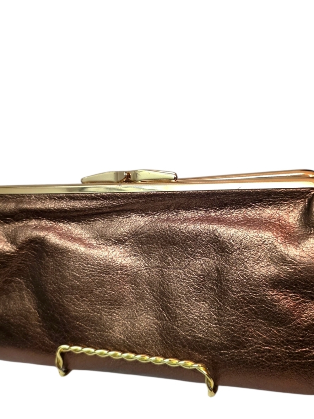 HOBO Metallic Bronze Leather Clutch with Gold Frame